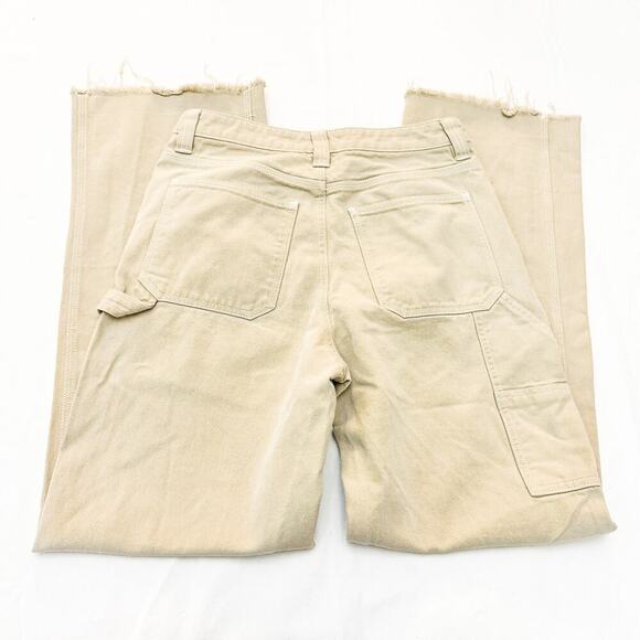 TNA Khaki Cargo Pant Wide Leg Frayed Hem Denim Jeans Zip Fly Size 6 - Picture 5 of 9